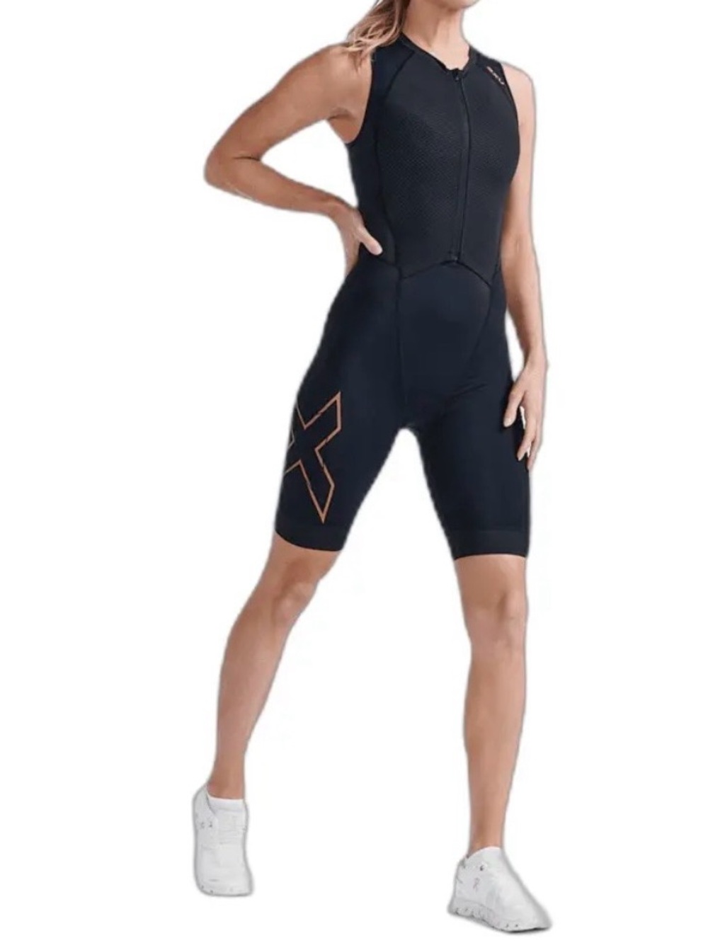 2XU Black One-Piece Front-Zip Tri Suit with Copper Accent